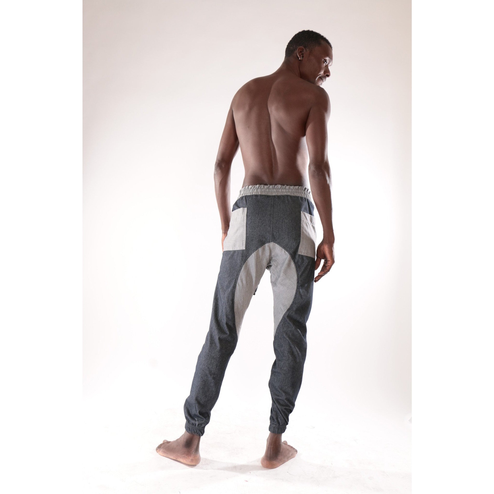 Classic fashion harem trouser with grey and blue pattern