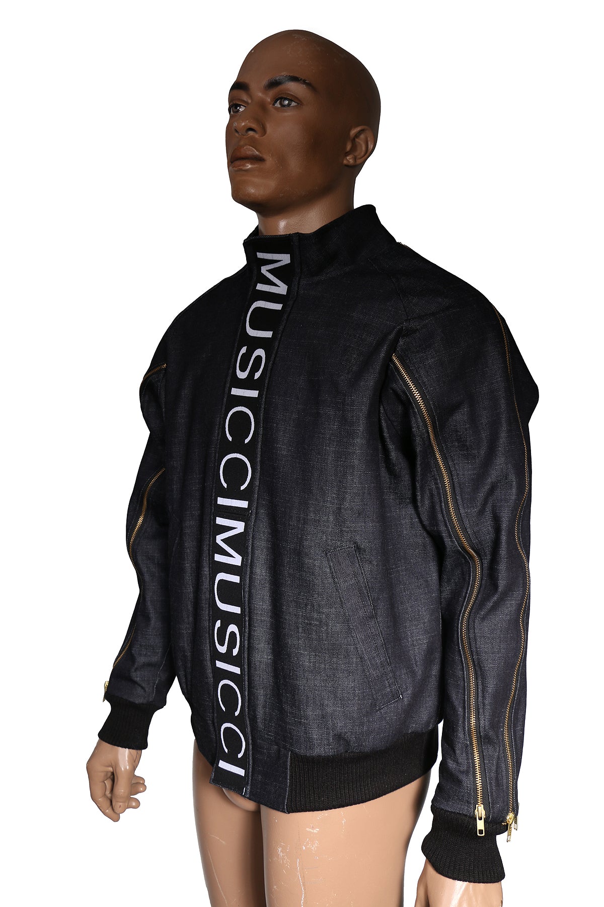 Denim sport Jacket with accesorized zippers+back pocket