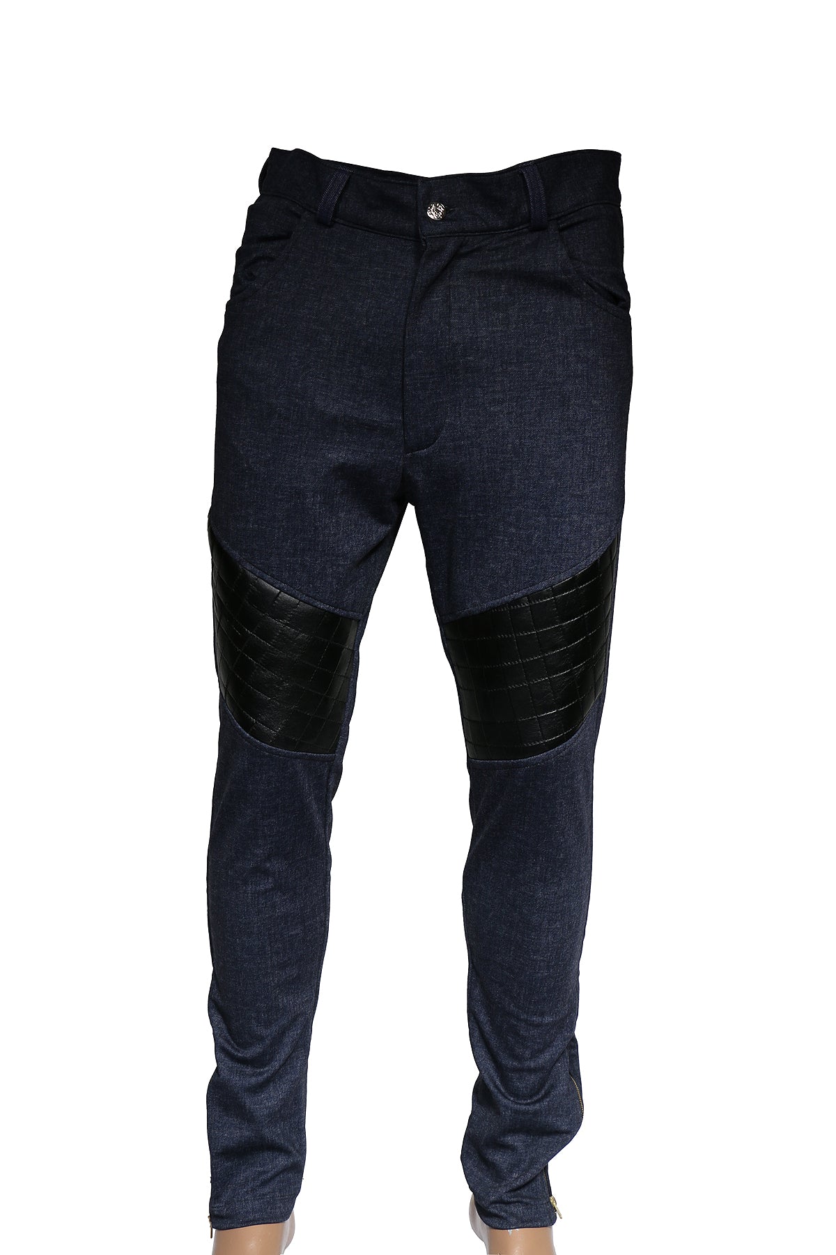 Modern denim jeans with leather pads
