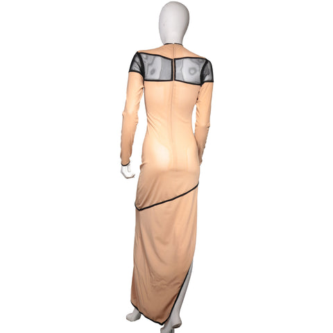Tan gown with black mesh