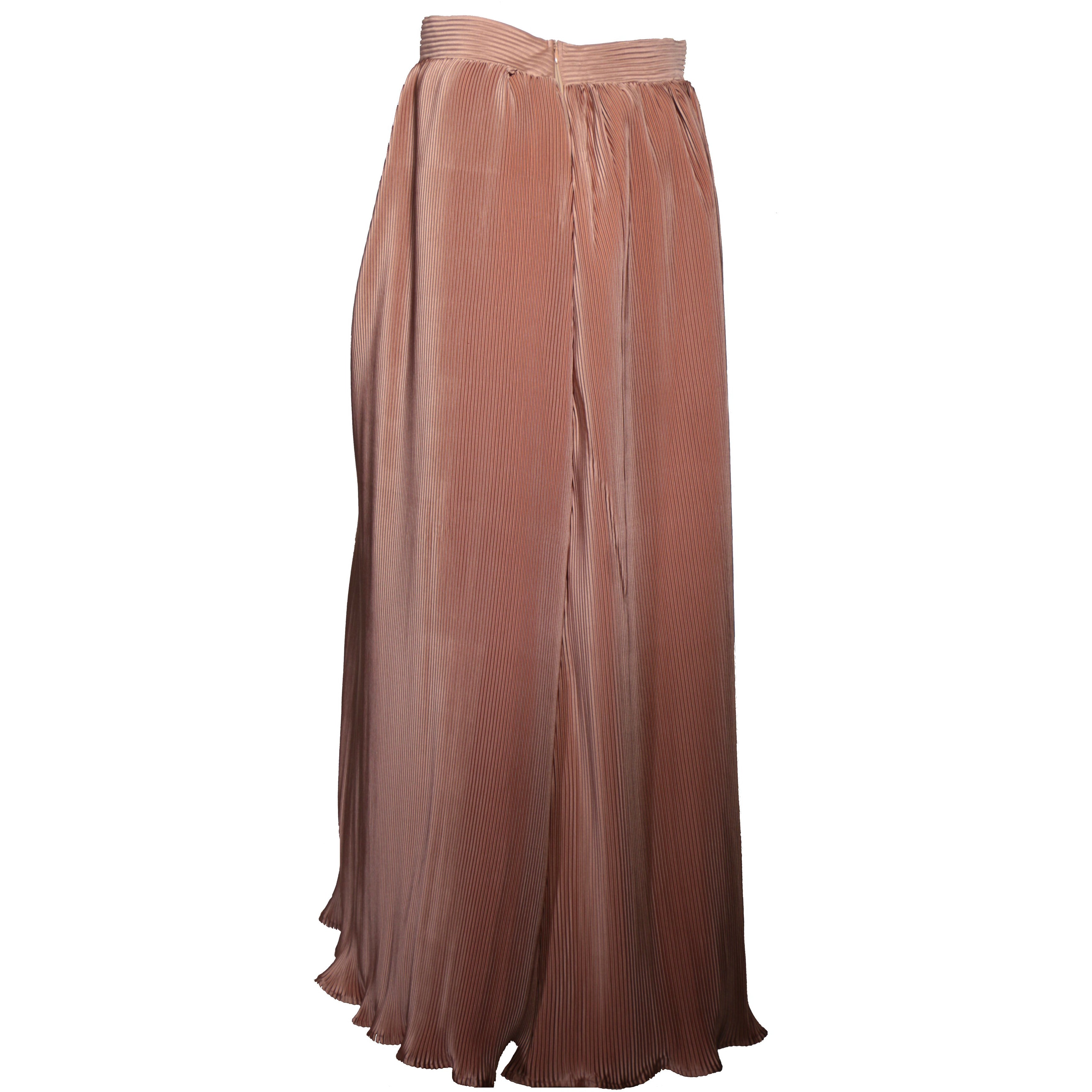 Tan long pleated skirt