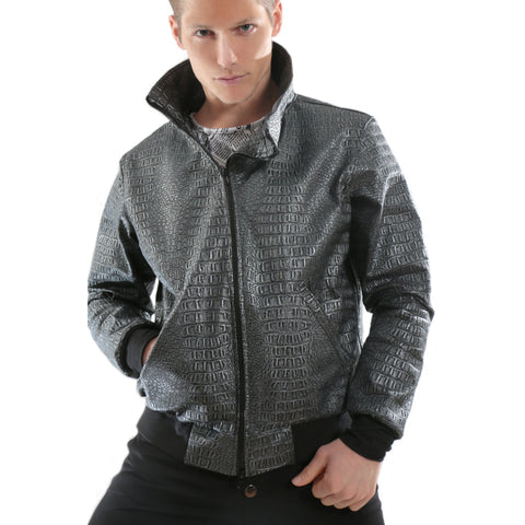 Gray Authentic leather Bomber Jacket