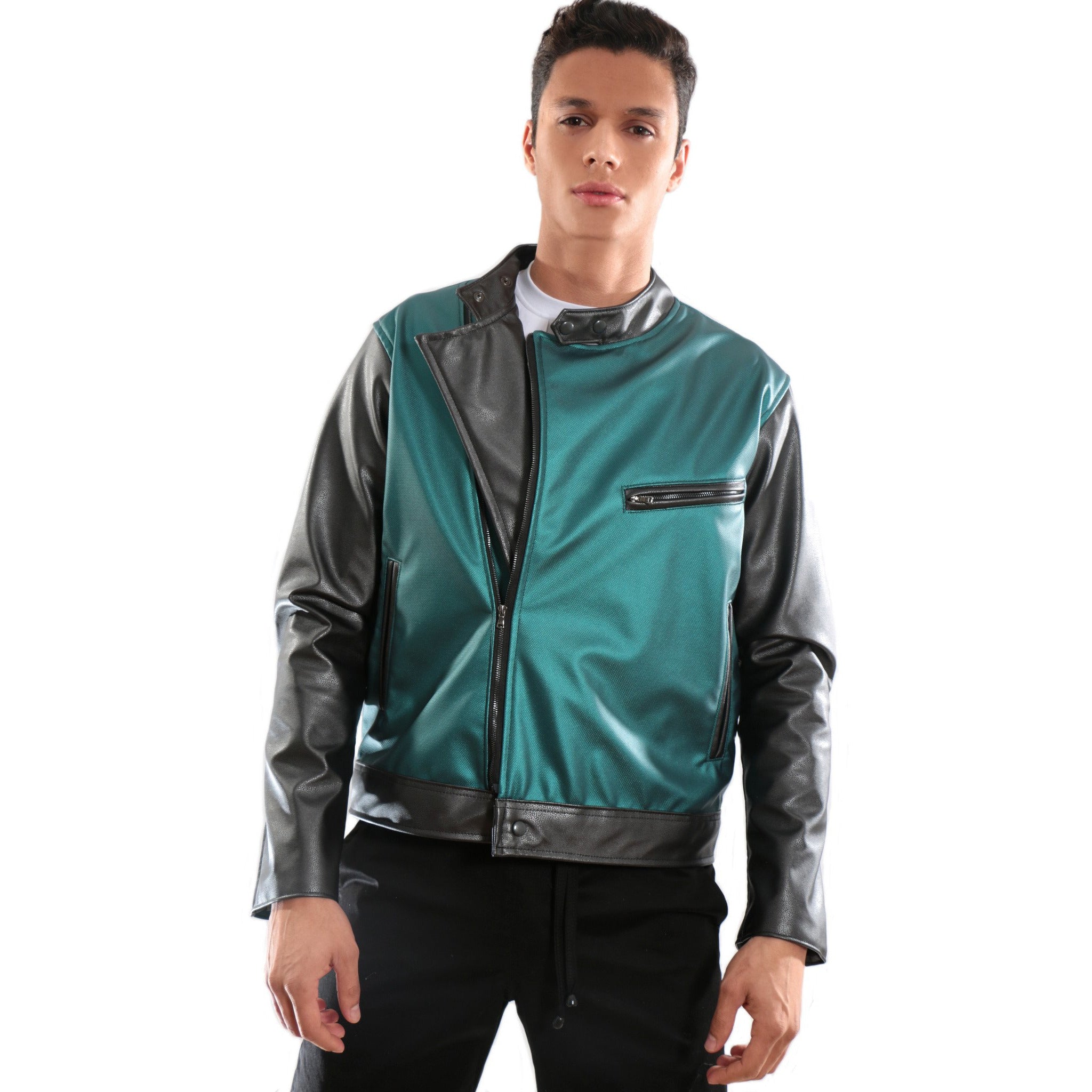 Green and black Synthetic leather Jacket