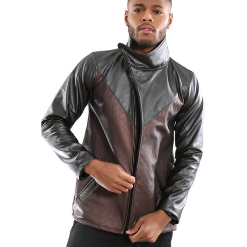 Brown Synthetic leather Jacket with texture