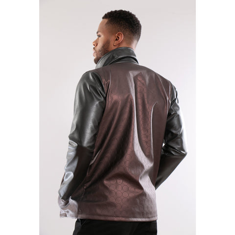 Brown Synthetic leather Jacket with texture