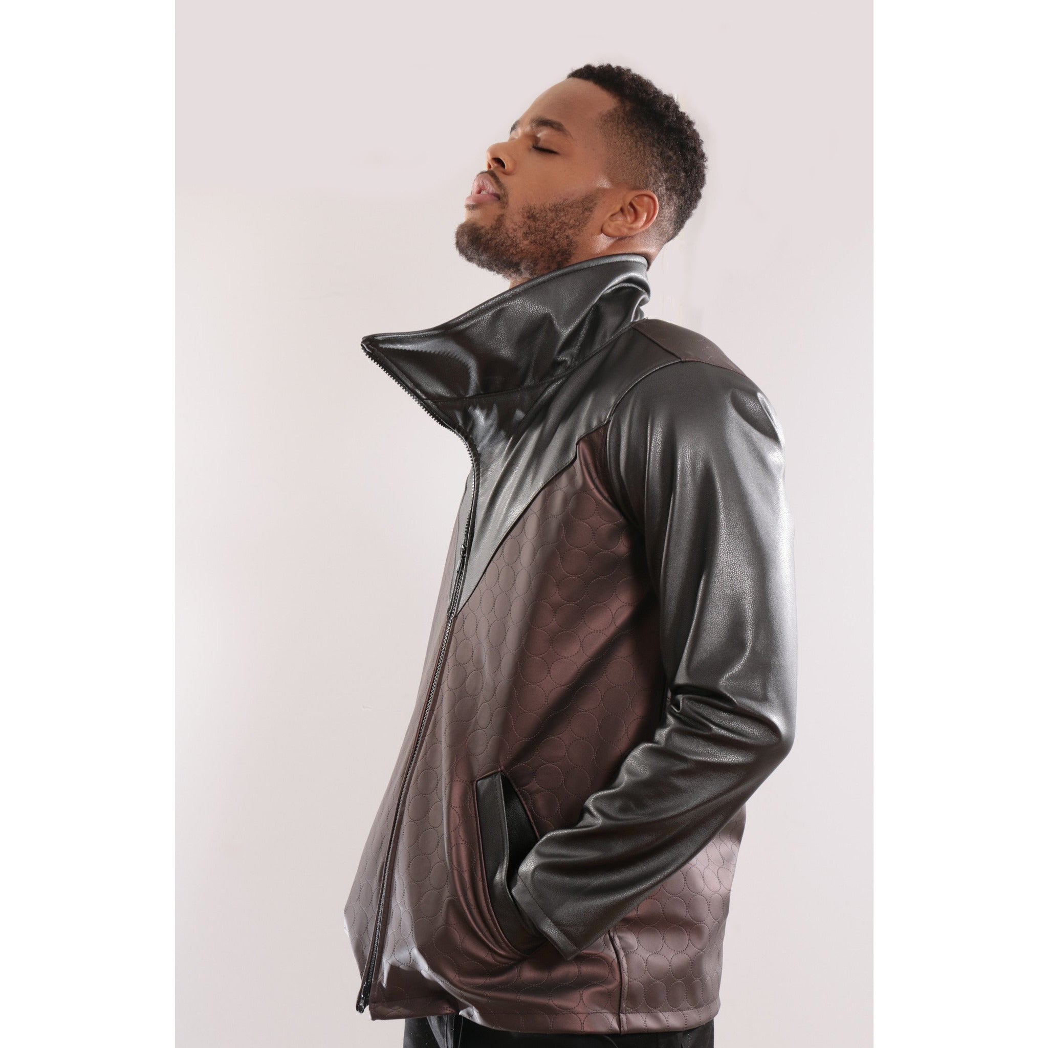 Brown Synthetic leather Jacket with texture