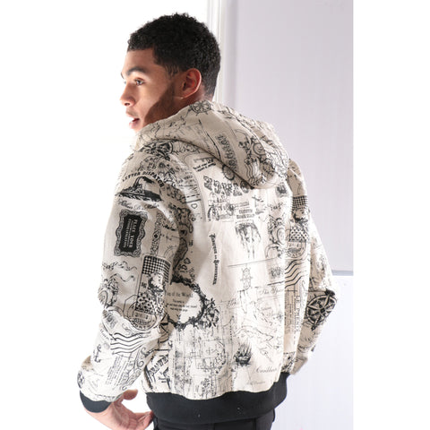 Bomber Jacket with Graphic writings and Hoodie