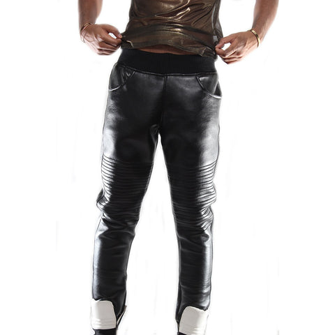 Custom Black leather trouser with waist band