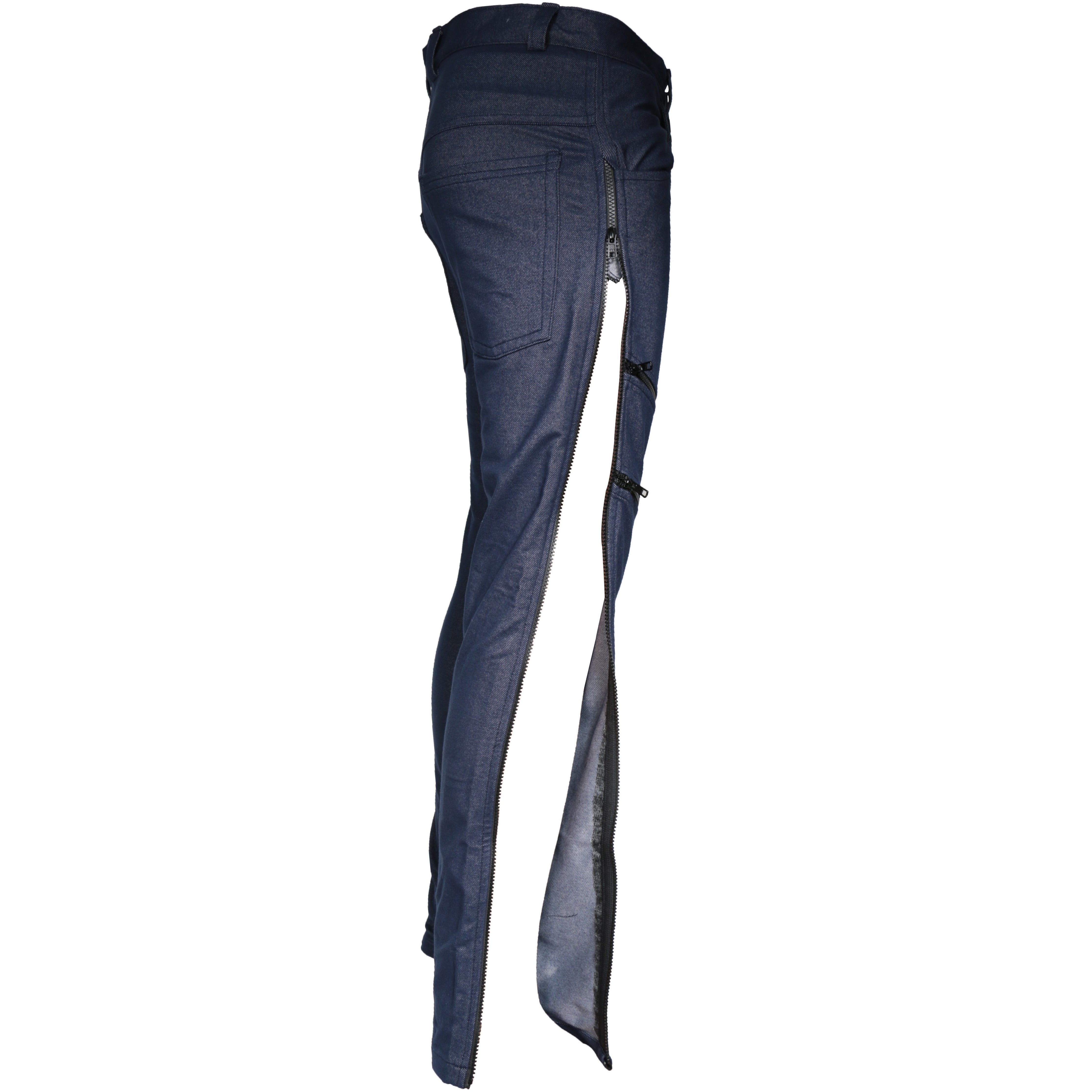 Modern navy  denim jeans with mega zippers