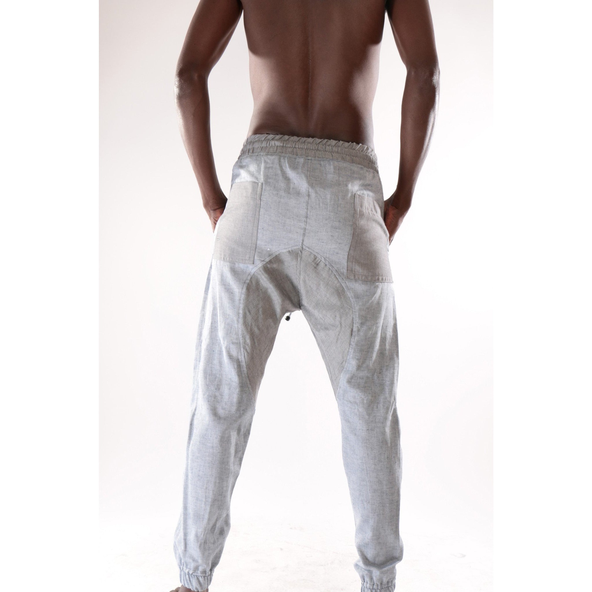Classic fashion harem pant with grey and sky blue pattern
