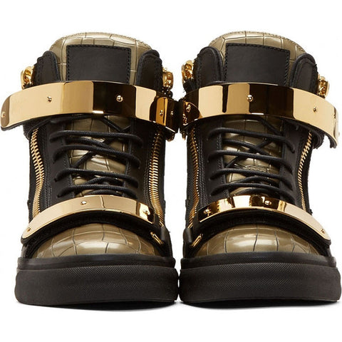 Gold mixed with black leather sneaker with texture