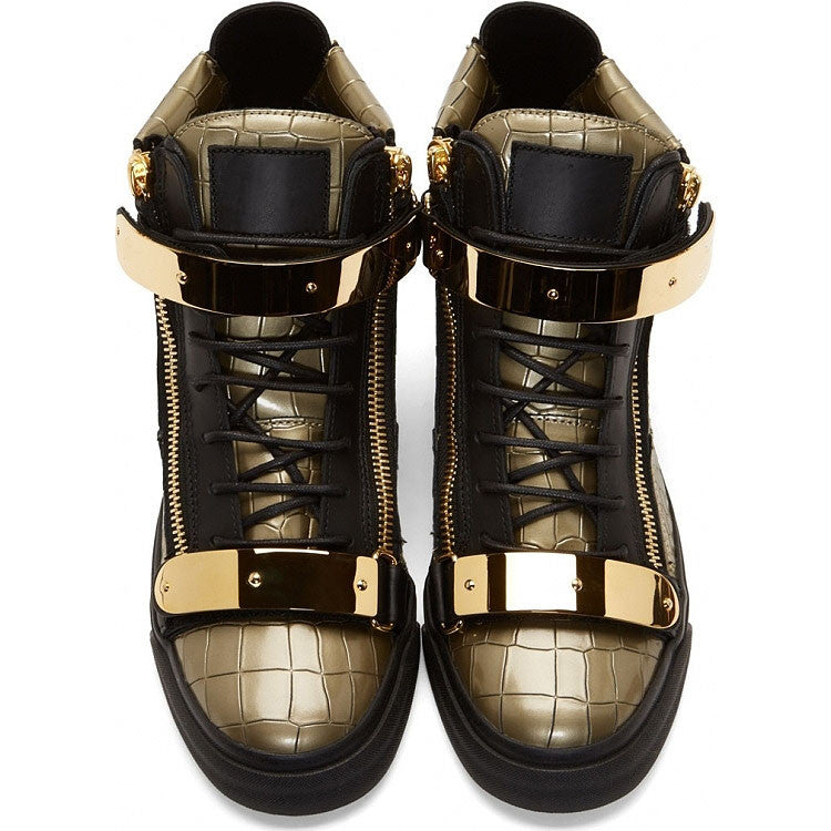Gold mixed with black leather sneaker with texture