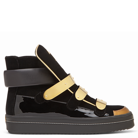 Black and Gold leather mixed with suede sneaker