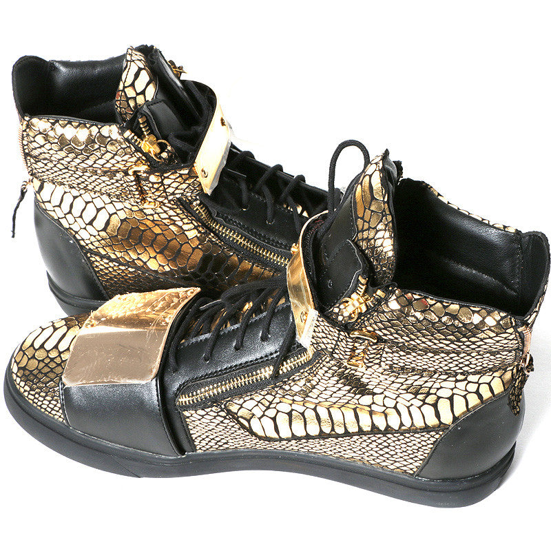 Black and Gold leather sneaker with texture