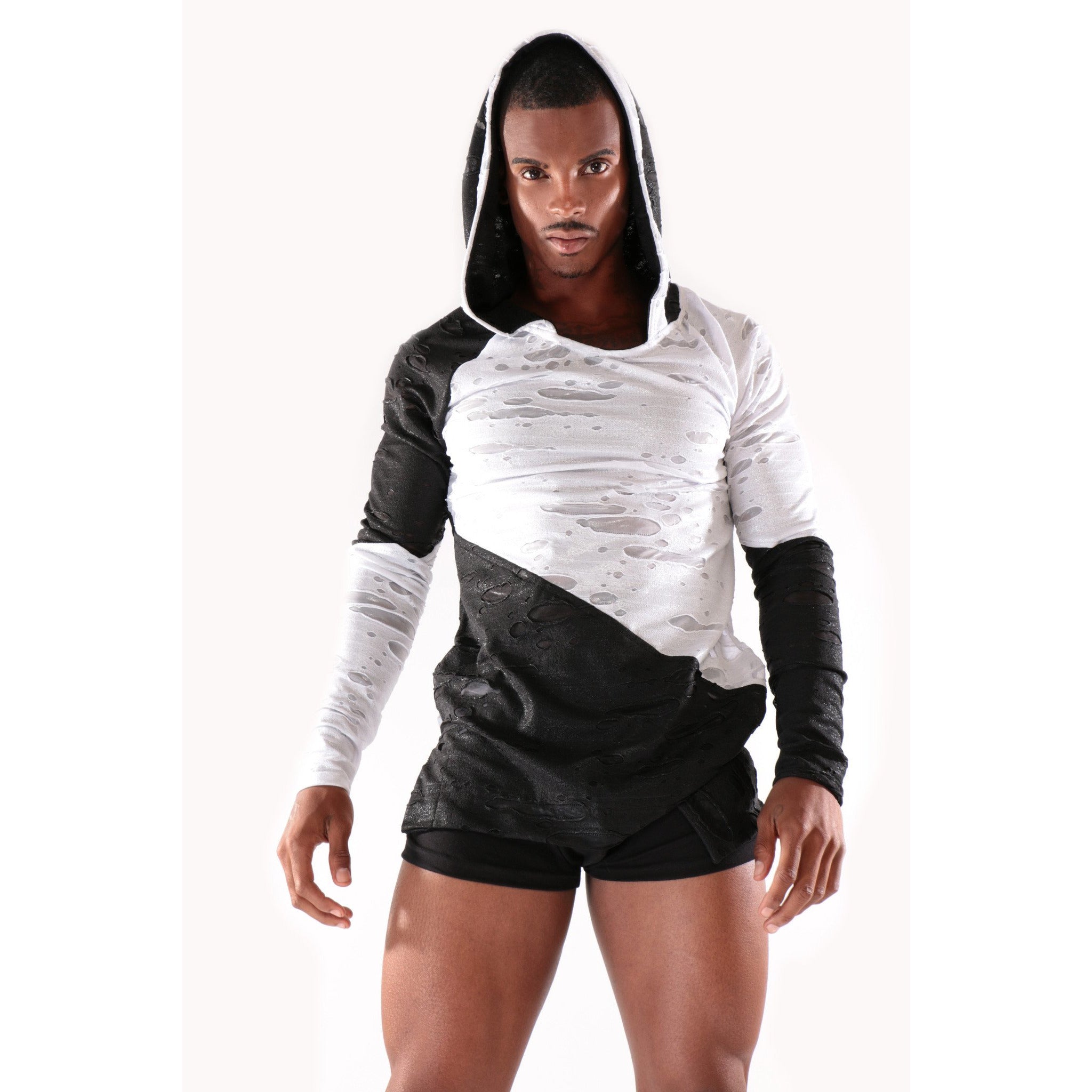 High quality Black and White long sleeve with Hoodie and no zipper